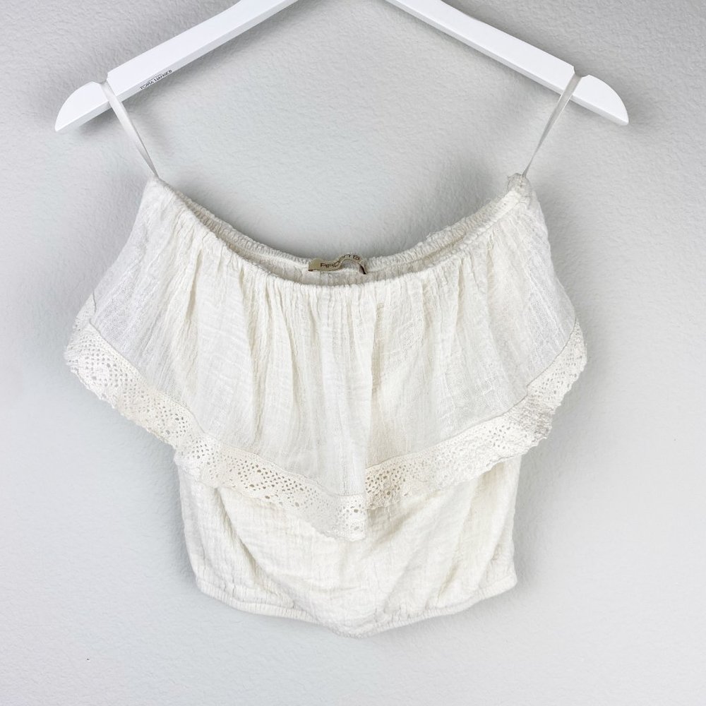 Arden B Boho Beige Strapless Crop Top | Size Small
